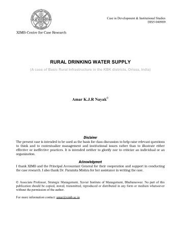 Rural Drinking Water Supply - Xavier Institute of Management