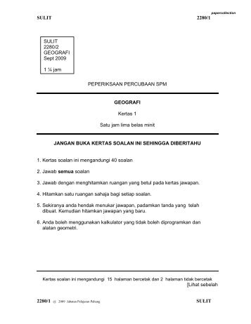 PERCUBAAN SPM 2009 KERTAS 1 - Trial Paper Collection