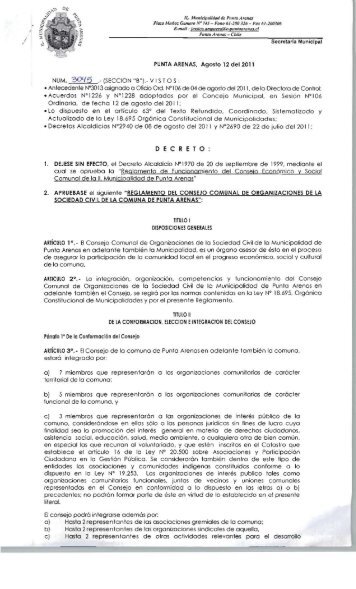 Decreto Alcaldicio NÂº 3045 - Municipalidad de Punta Arenas