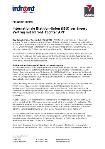 Internationale Biathlon-Union (IBU) verlÃ¤ngert Vertrag mit Infront ...
