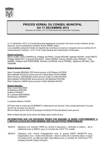 proces verbal du conseil municipal du 17 decembre ... - La FertÃ© Alais