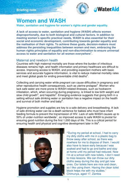 Briefing Note How can water sanitation and hygiene help realise womens rights and gender equality