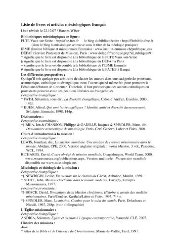 Liste de livres et articles missiologiques franÃ§ais - Index of ...