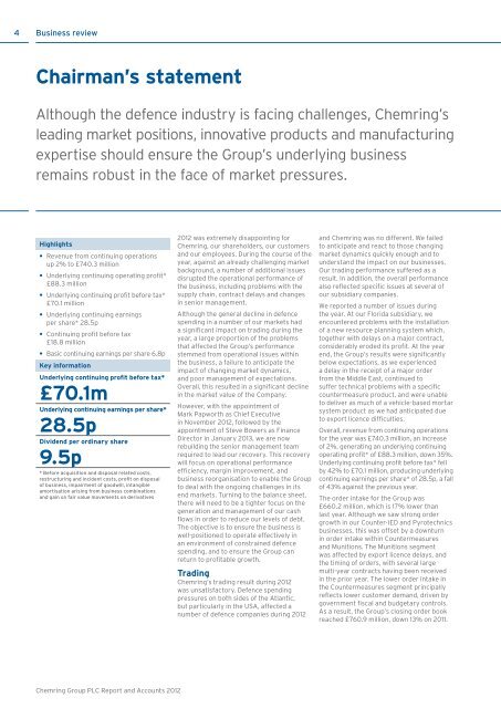 Chemring Group PLC |Annual Report and Accounts 2012
