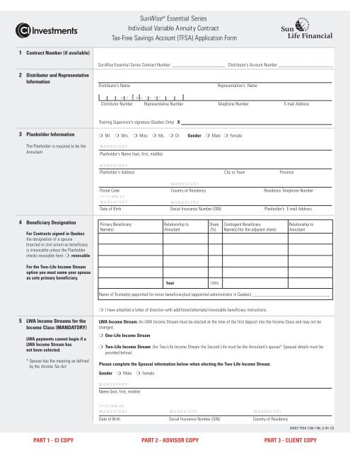 tax-free savings account (tfsa) application - CI Investments