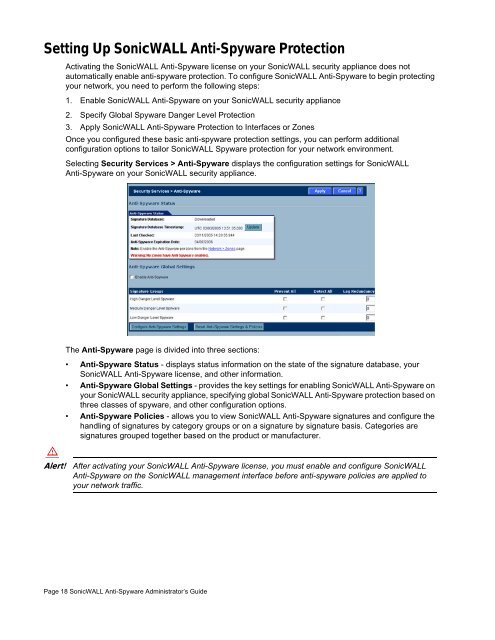 SonicWALL Anti-Spyware Administrator's Guide