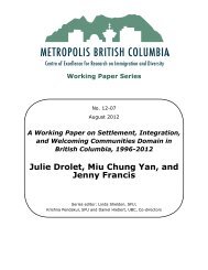 A Working Paper on Settlement, Integration, and ... - Metropolis BC