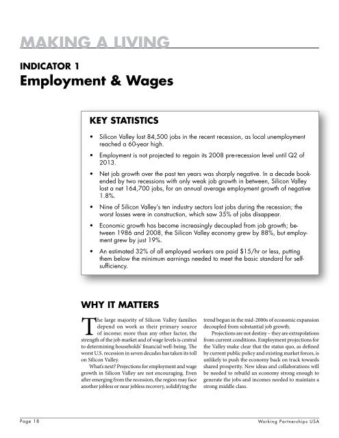 Life in the Valley Economy 2010 - Working Partnerships USA