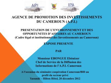 presentation de l'environnement et des opportunites d'affaires au ...