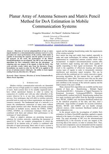 Planar Array of Antenna Sensors and Matrix Pencil Method for DoA ...