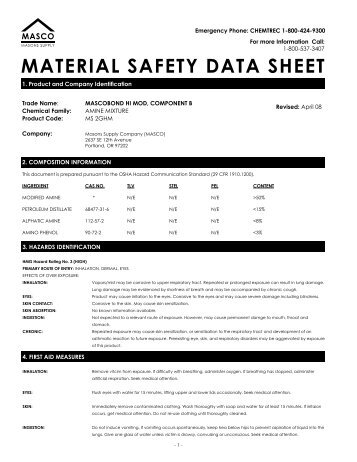 MASCOBOND HI MOD, COMPONENT B - MSDS - masco.net