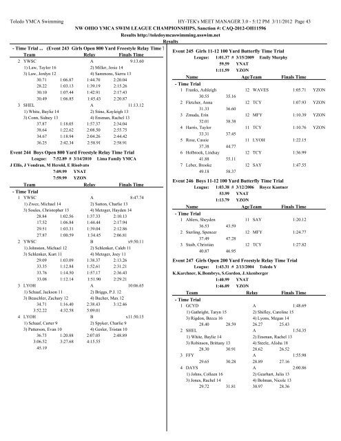 Results PDF - Toledo YMCA Swimming