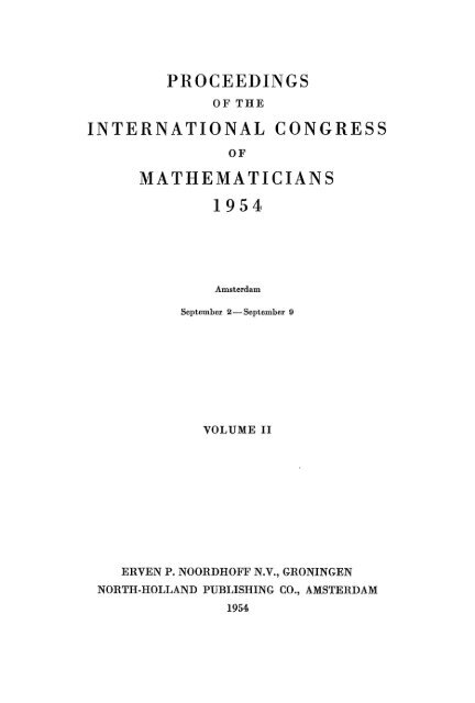 proceedings international congress mathematicians 1954