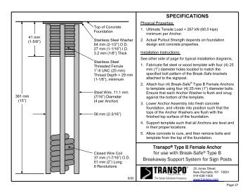 SPECIFICATIONS TranspoÂ® Type B Female Anchor for use with ...