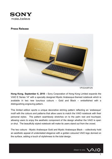 VAIO Personal Computer - E Series 14" (Press Release - Sony