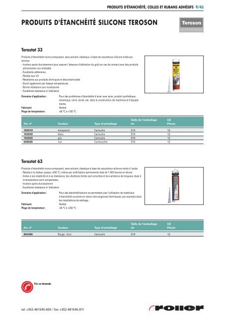 Produits d'Ã©tanchÃ©itÃ©, colles et rubans adhÃ©sifs - Roller Belgium