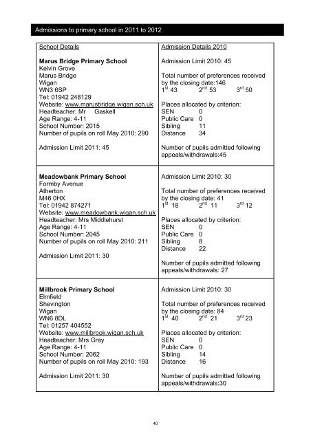 Admission to Primary School 2011-2012 Booklet - Wigan Council