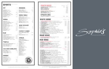 Cocktails List - Sophie's Steakhouse