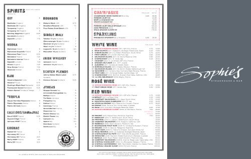 Cocktails List - Sophie's Steakhouse