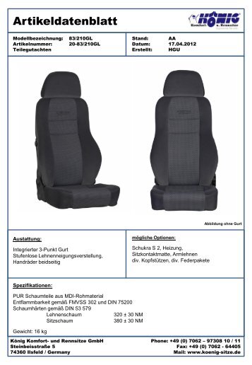 K 83-210 GL - KÃ¶nig Komfort- und Rennsitze GmbH