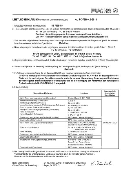 DIN 7969 - Fuchs-Schrauben