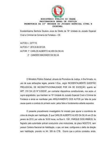 Incidente de Inconstitucionalidade - Art. 310, CTB - MinistÃ©rio ...