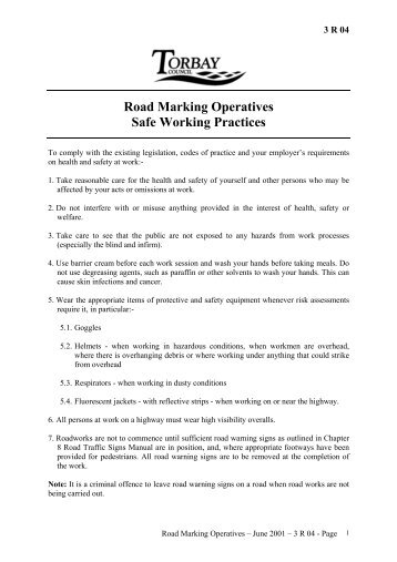 Road Marking Operatives Safe Working Practices