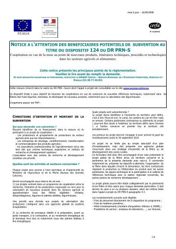 notice a l'attention des beneficiaires potentiels de subvention au titre ...