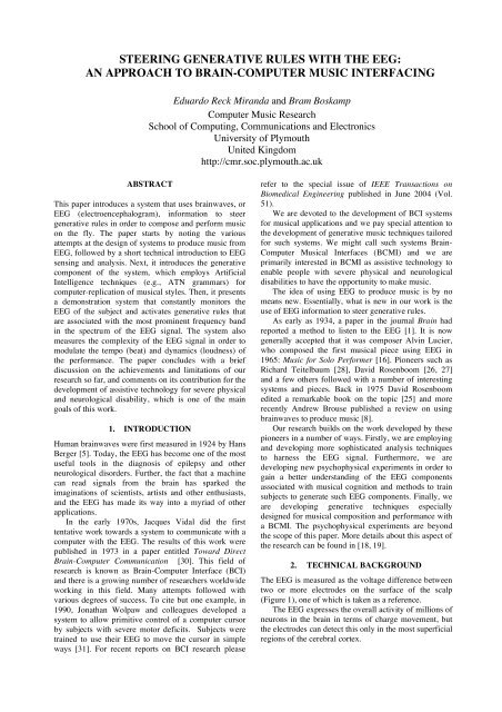 STEERING GENERATIVE RULES WITH THE EEG: AN ... - CiteSeer