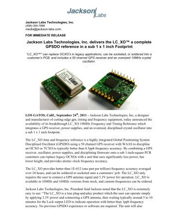 LC_XO Press Release - Jackson Labs Technologies, Inc.