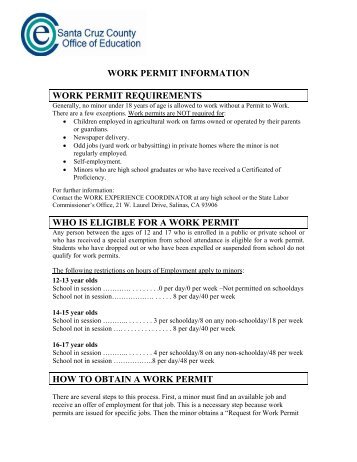 Work Permit Information - Santa Cruz County Office of Education