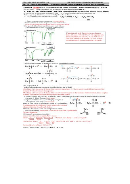 Ch. 12. Exercices corrigÃ©s. Transformations en chimie organique ...