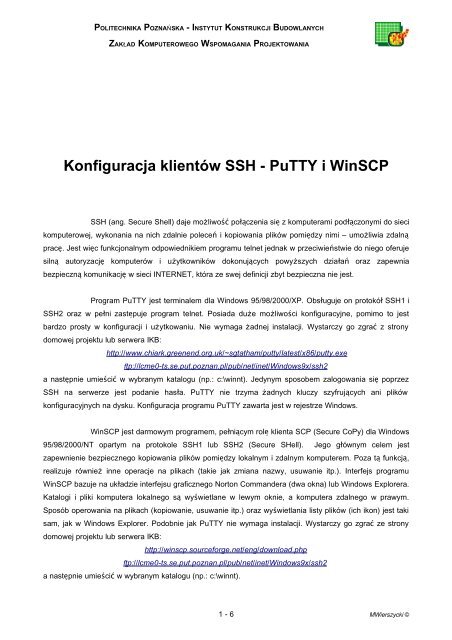 Konfiguracja klientÃ³w SSH - PuTTY i WinSCP - Instytut Konstrukcji ...