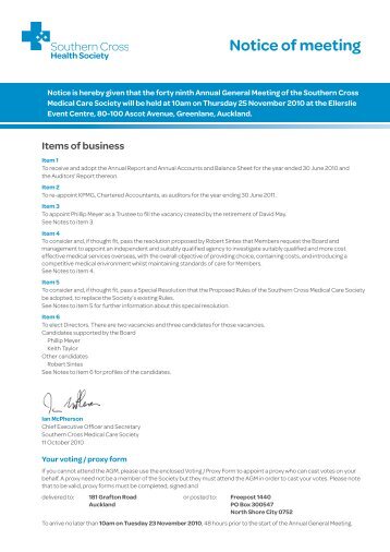 Notice of meeting - Southern Cross Healthcare