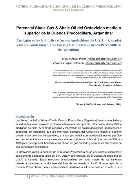 Resumen: Shale Gas & Oil de la Cuenca Precordillera