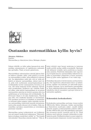 Osataanko matematiikkaa kyllin hyvin?