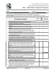 302C – AEMT Skills: Peripheral IV Insertion Performance Criteria