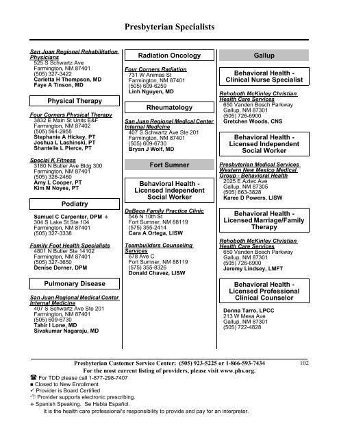 State Coverage Insurance 2013 Provider Directory - Presbyterian ...