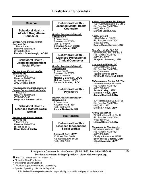 State Coverage Insurance 2013 Provider Directory - Presbyterian ...