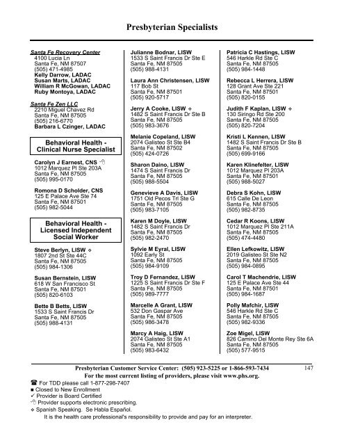 State Coverage Insurance 2013 Provider Directory - Presbyterian ...