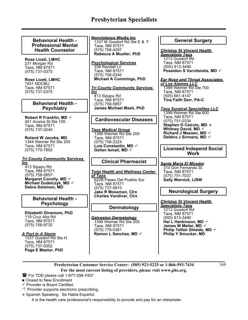 State Coverage Insurance 2013 Provider Directory - Presbyterian ...