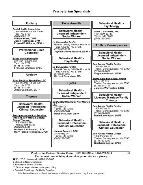 State Coverage Insurance 2013 Provider Directory - Presbyterian ...