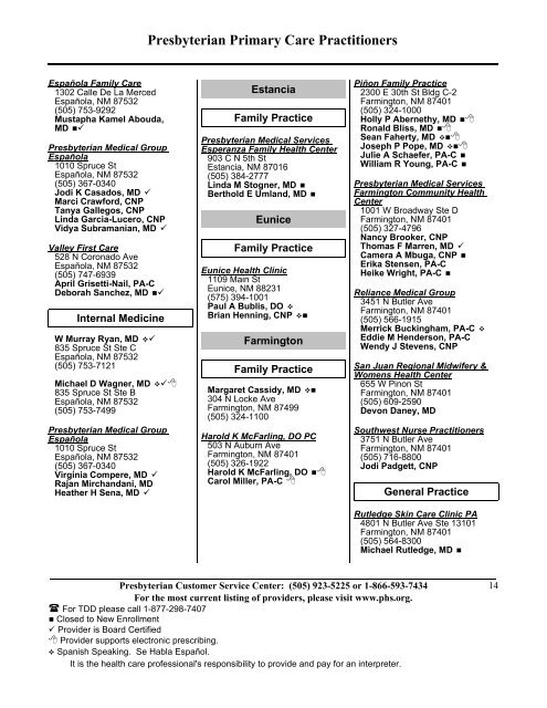 State Coverage Insurance 2013 Provider Directory - Presbyterian ...