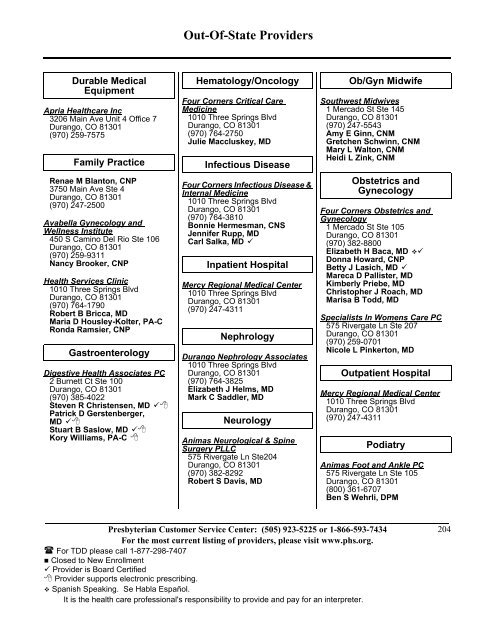 State Coverage Insurance 2013 Provider Directory - Presbyterian ...