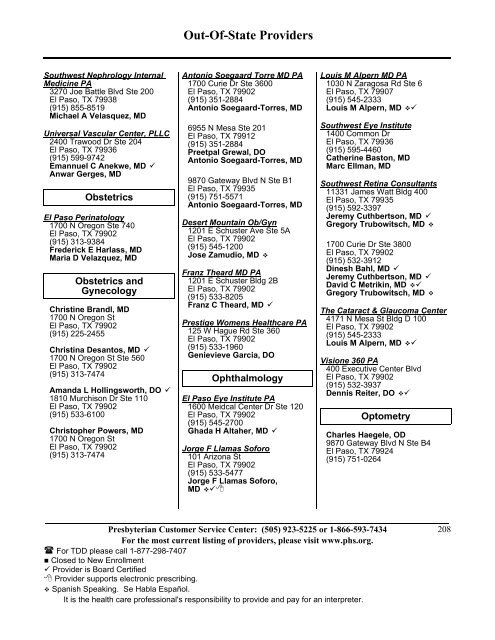 State Coverage Insurance 2013 Provider Directory - Presbyterian ...