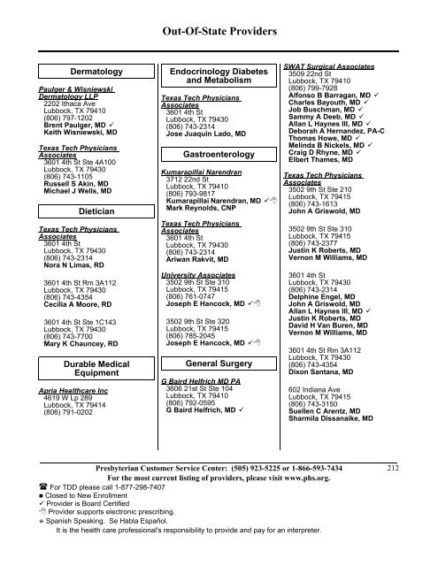 State Coverage Insurance 2013 Provider Directory - Presbyterian ...