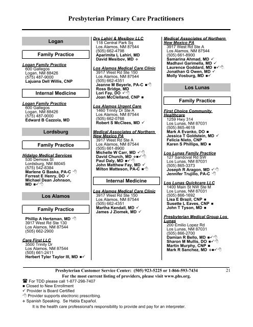 State Coverage Insurance 2013 Provider Directory - Presbyterian ...