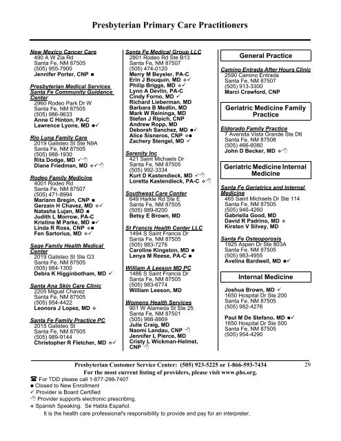 State Coverage Insurance 2013 Provider Directory - Presbyterian ...