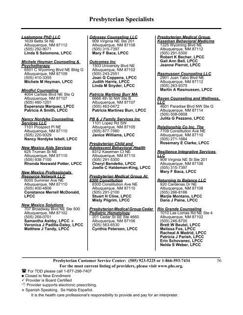 State Coverage Insurance 2013 Provider Directory - Presbyterian ...