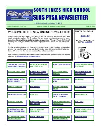SLHS PTSA NEWSLETTER - South Lakes High School PTSA